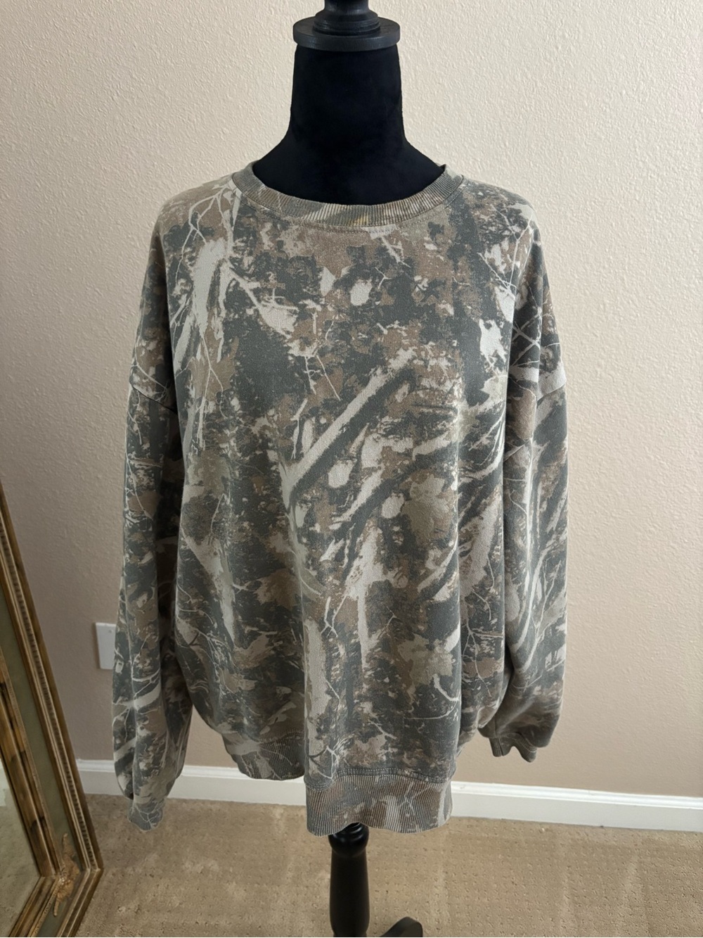Crewneck Sweater in Gray and Brown Camouflage